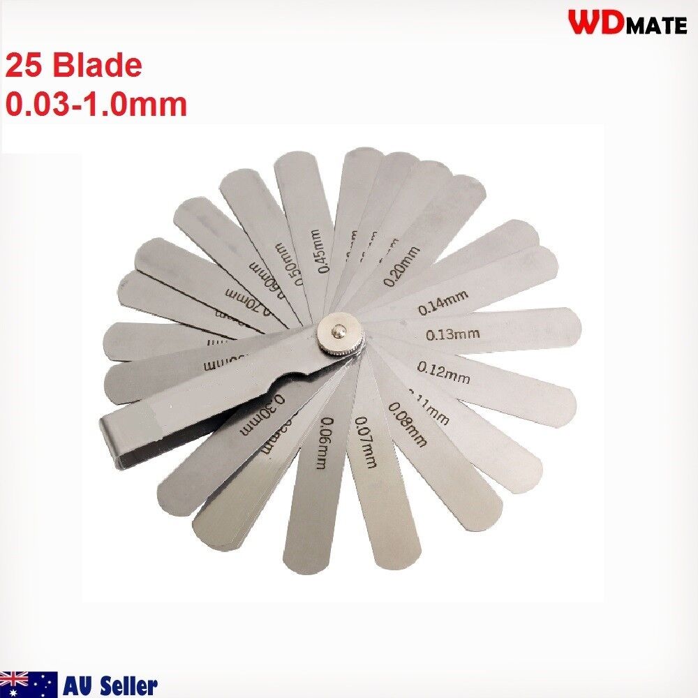 25 Blade Gap Filler Thickness Feeler 0.04-1.0mm Metric Gauge Measurement Garage