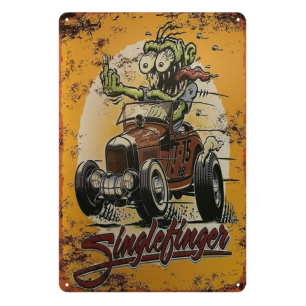 Ratfink Single Finger Rat Fink R.f Tin Metal Sign Rustic Look Vintage