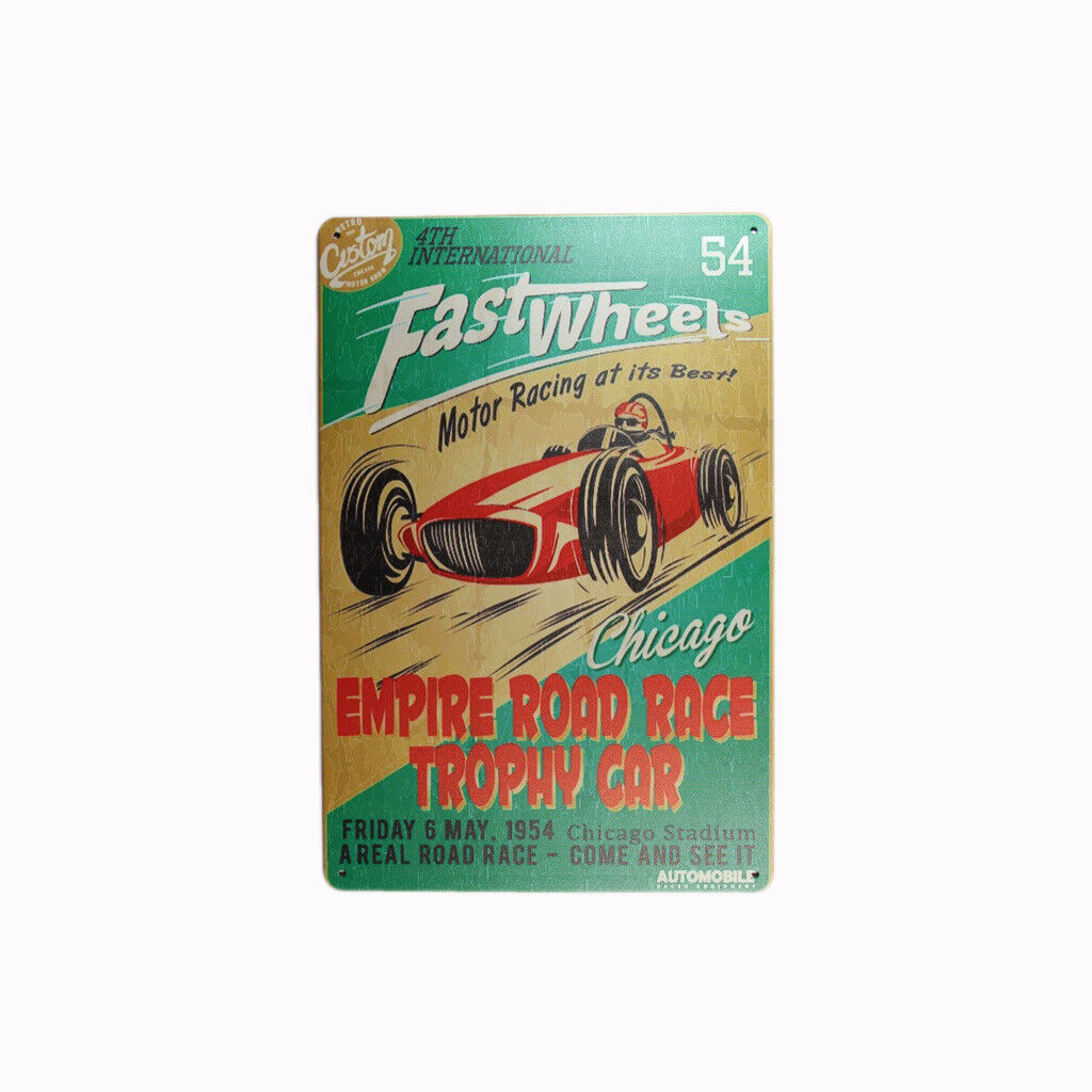 Tin Sign Fast Wheels Trophy Car Sprint Drink Bar Whisky Rustic Look