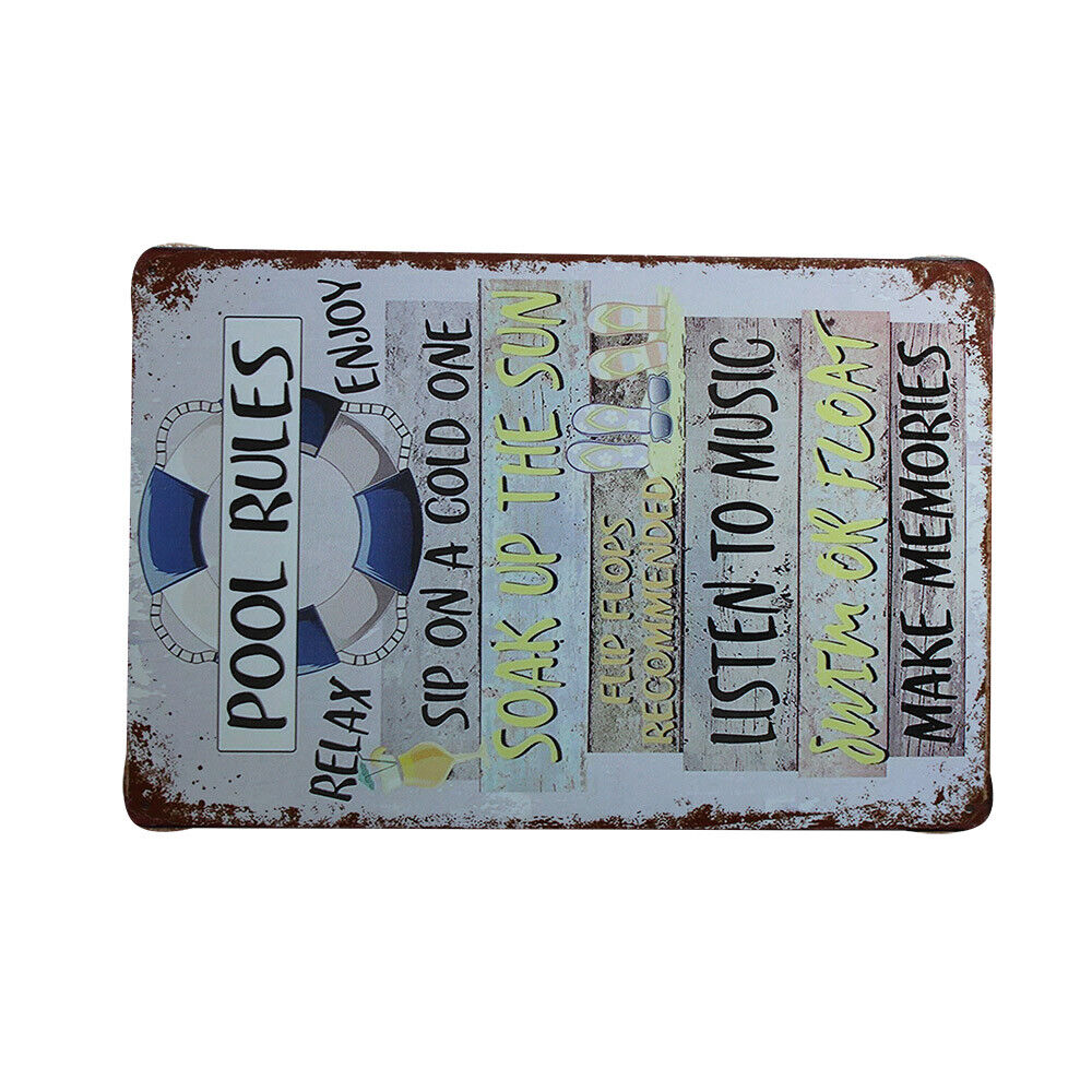 2xmetal Tin Signs Pool Rules Garage Look Man Cave 200x300mm Shed Bar Home Decor