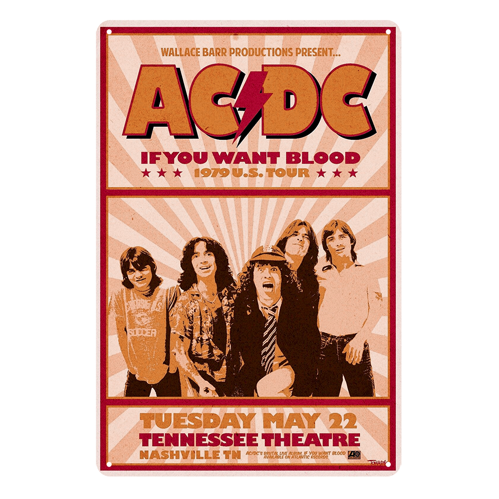 Ac Dc Theater Rock Band Music Tin Metal Sign Rustic Look Vintage