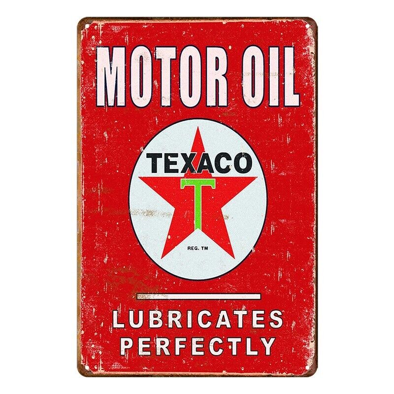 Tin Metal Sign Texaco Motor Oil Lubricates Perfectly Car 20x30 Rustic Vintage