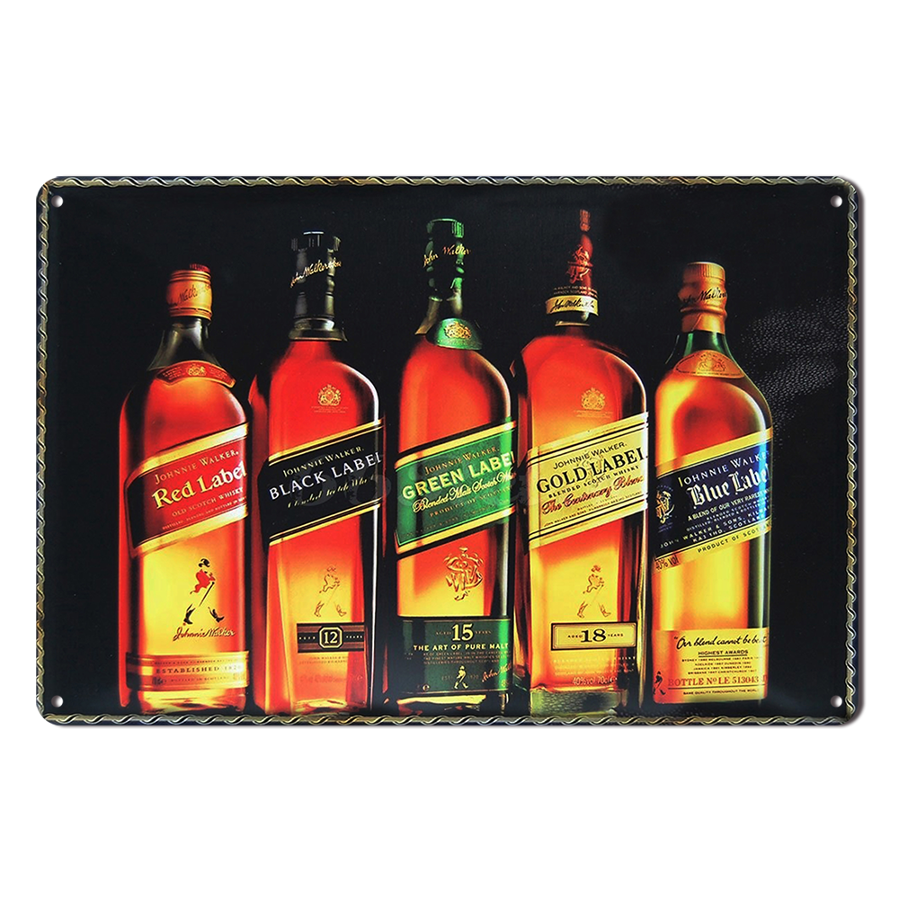 Red Label Black Gold Green Whisky Tin Metal Sign Rustic Look Vintage Man Cave
