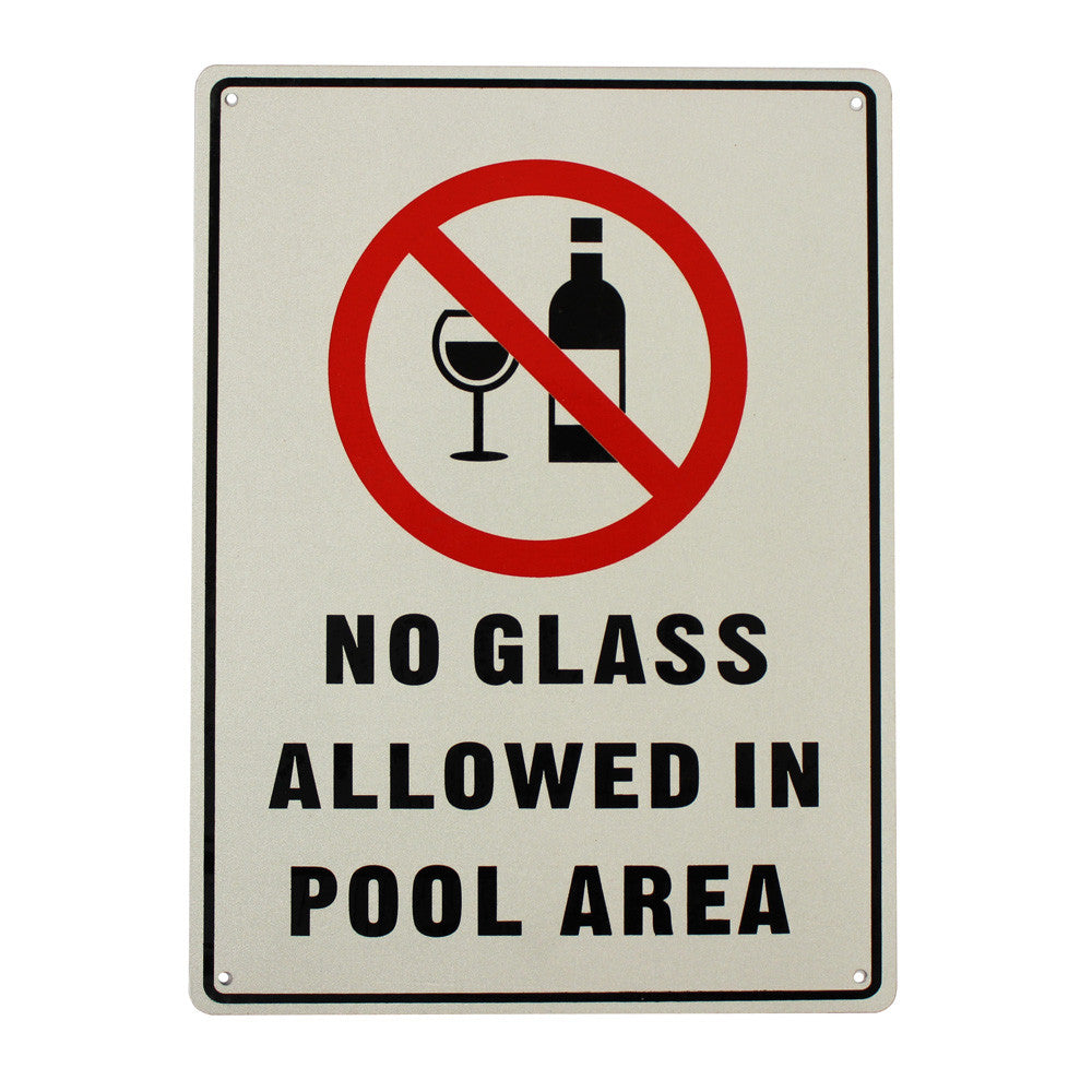 Warning Notice No Glass Allowed In Pool Area Sign 200x300mm Metal Safety Swimming