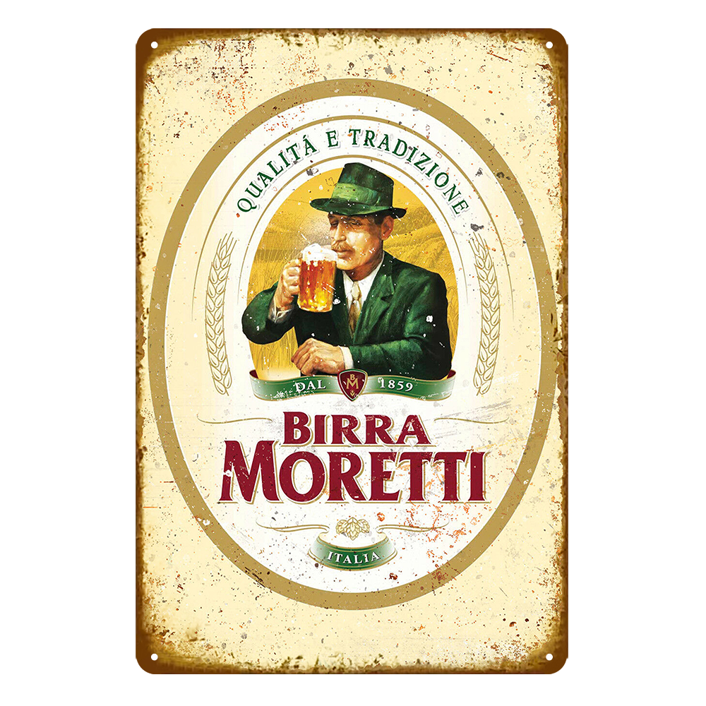 2x Beer Birra Moretti Italia Rustic Tin Sign Vintage Garage Bar Drink