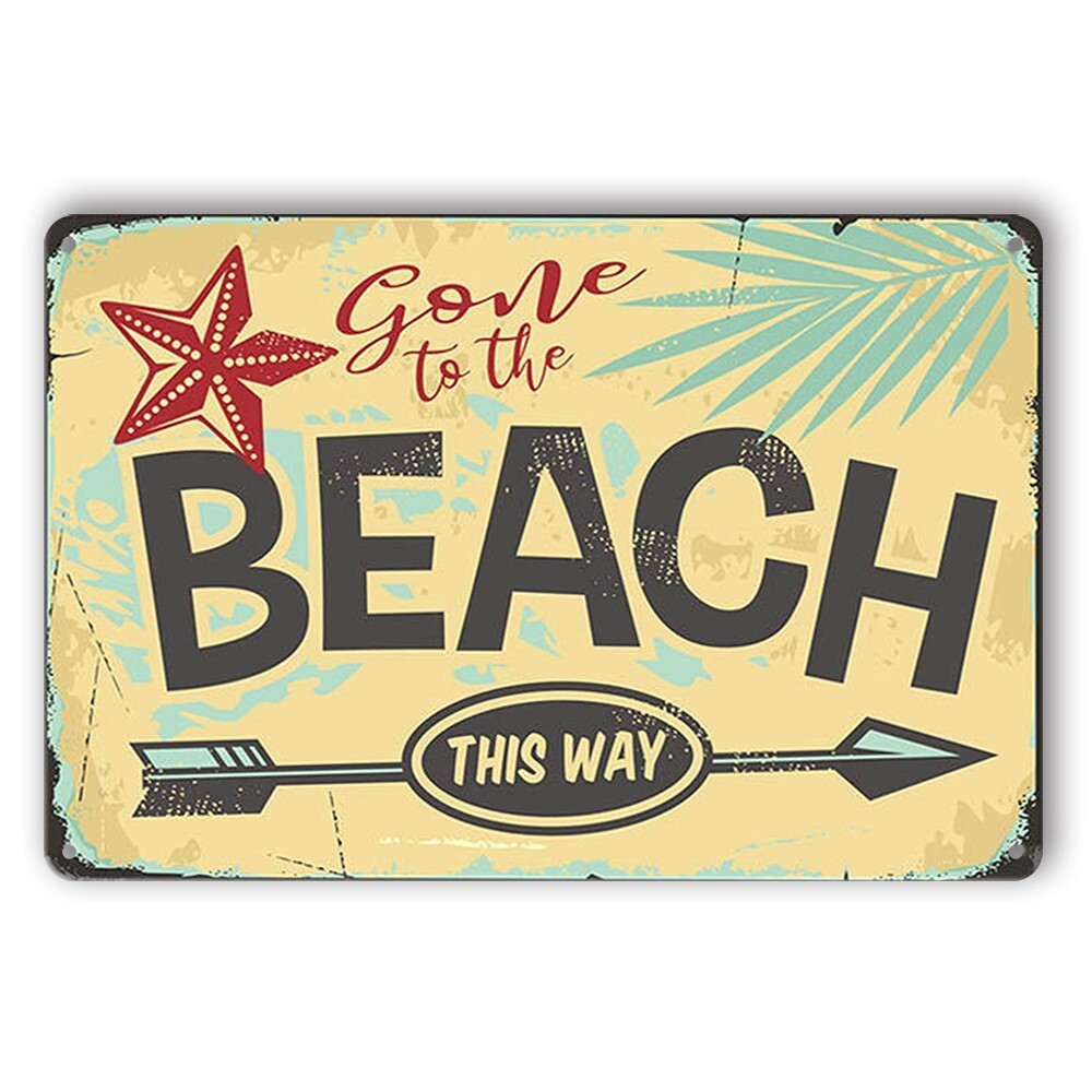 Tin Sign Beach To This Way Gone Arrow Rustic Look Decorative