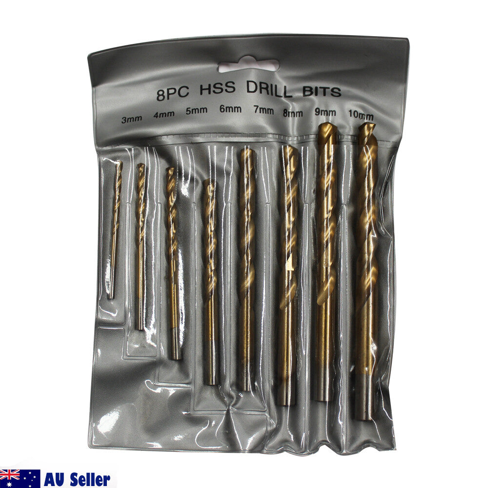 8pcs High Speed Steel Twist Drill Set 3-10mm Titanium Coated Hss Metric Quality