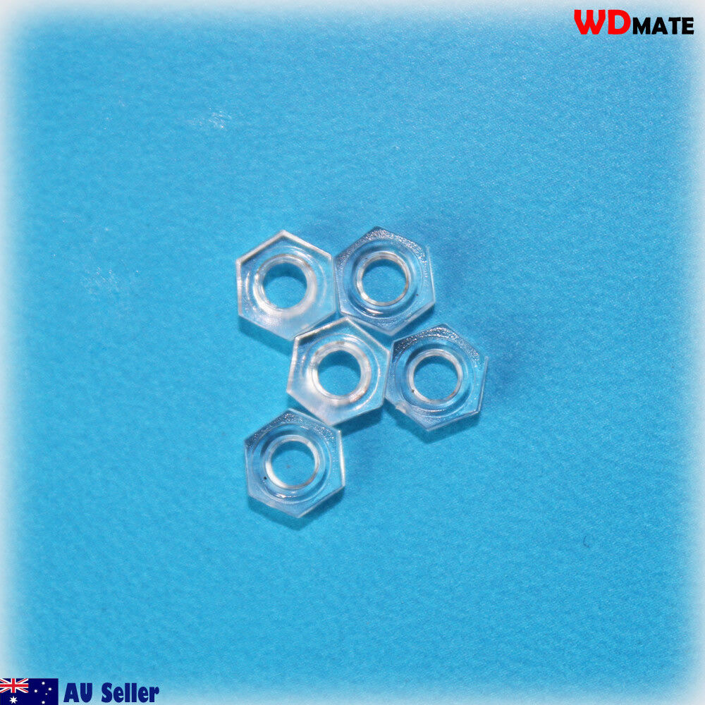 5x Nylon Nuts Crystal M3x 0.5mm Clear Light Electrical Insulating Nuts