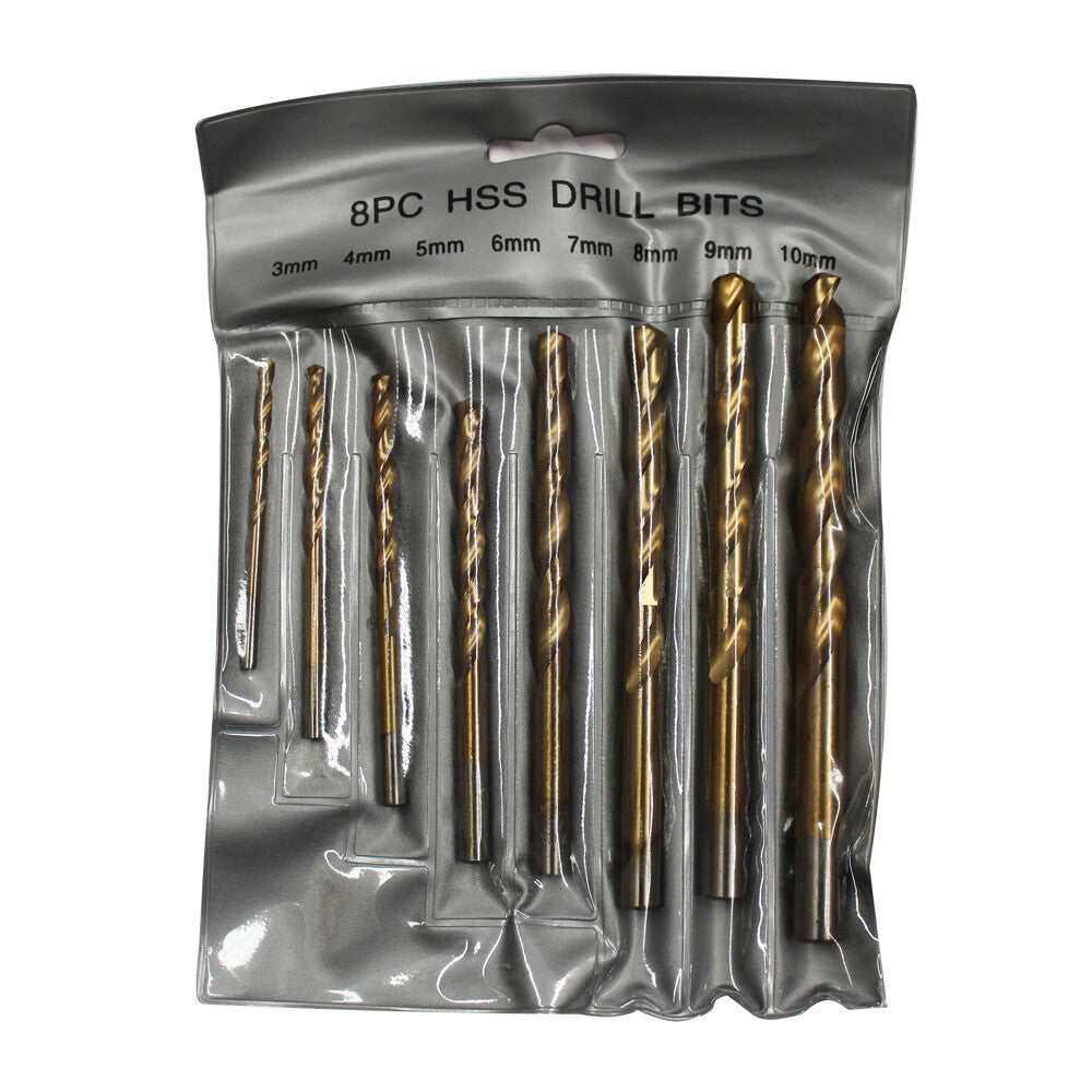 8pcs High Speed Steel Twist Drill Set 3-10mm Titanium Coated Hss Metric Quality