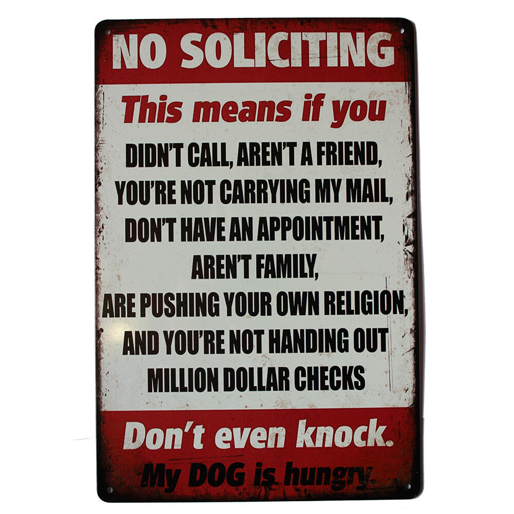 2xWarning Tin Sign No Soliciting Do Not Knock Sign 200x300mm Metal Safety Sign