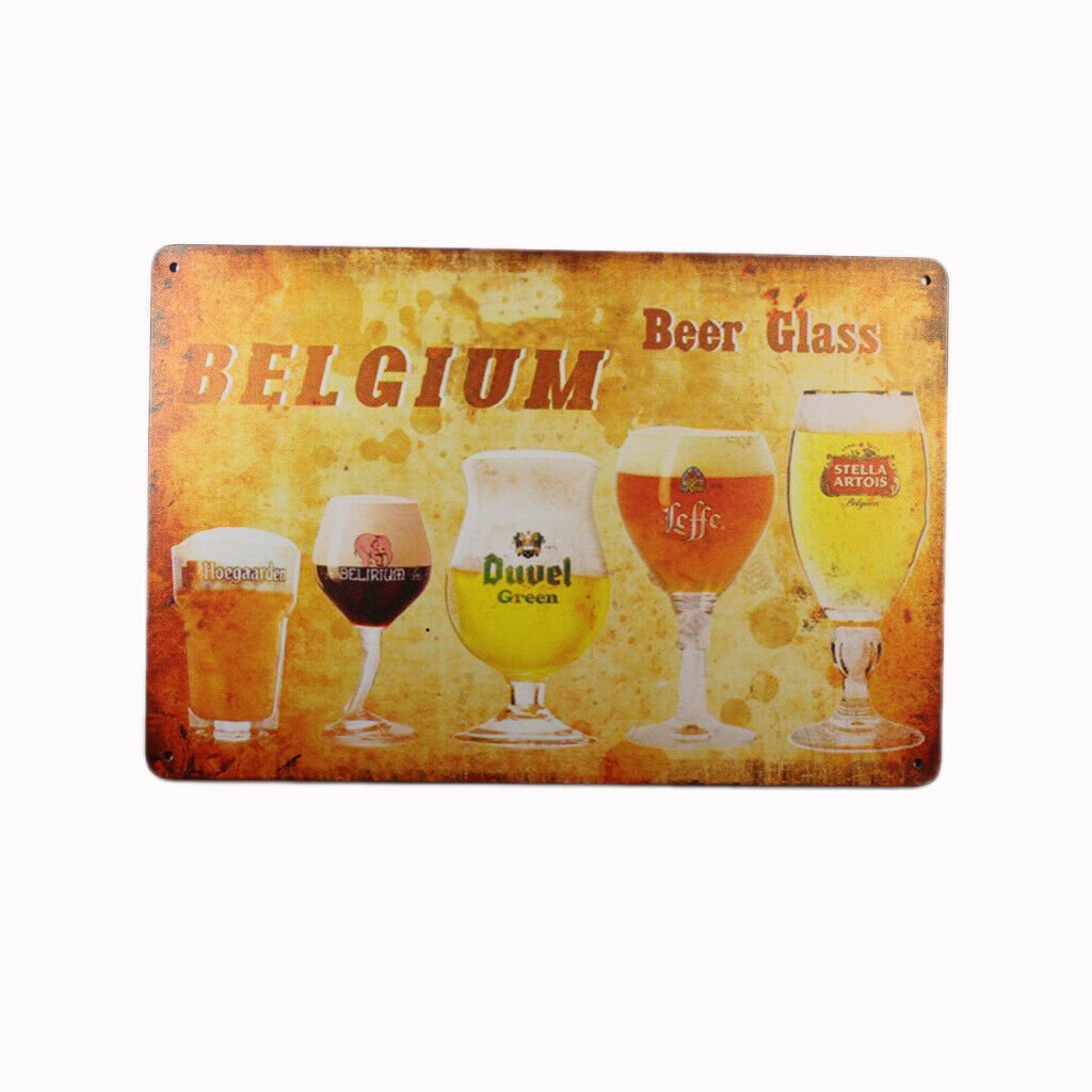 Tin Sign Belgium Beer Glass Sprint Drink Bar Whisky Rustic Look