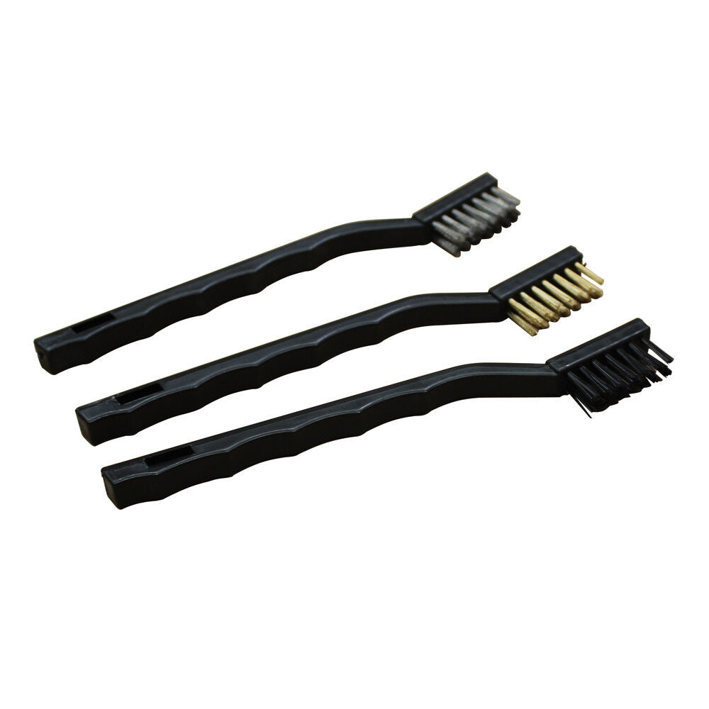 3pc Wire Clearing Brush Set Remover Polish Clear Nylon Brass Steel Garage Car Hd
