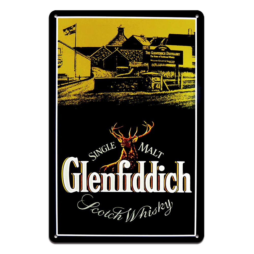 Glenfiddich Single Malt Whisky Tin Metal Sign Rustic Look Vintage