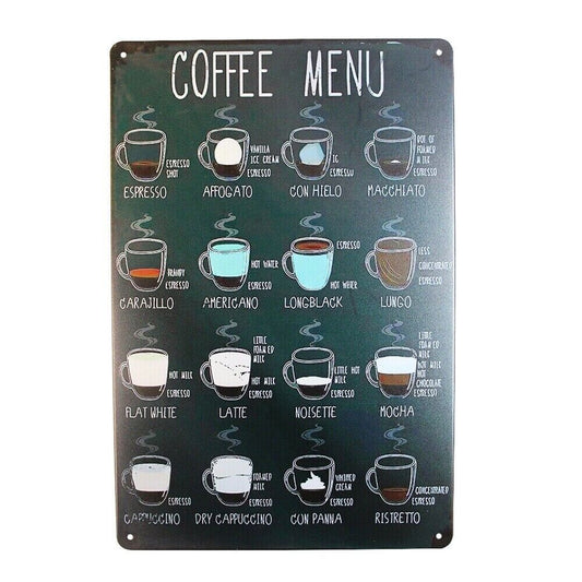 Tin Sign Coffee Menu World Bar Drink Rustic Decorative Vintage