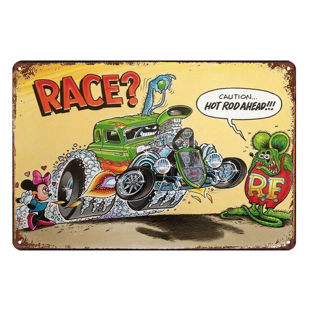 R.f. Ratfink Race ? Hot Rod Ahead Rustic Tin Sign Abyssus Vintage Garage Bar