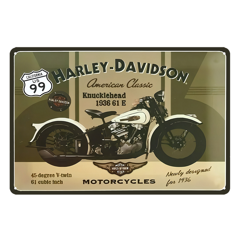 Harley-davidson Motorcycles Knucklehead Rustic Metal Sign Vintage Tin Shed