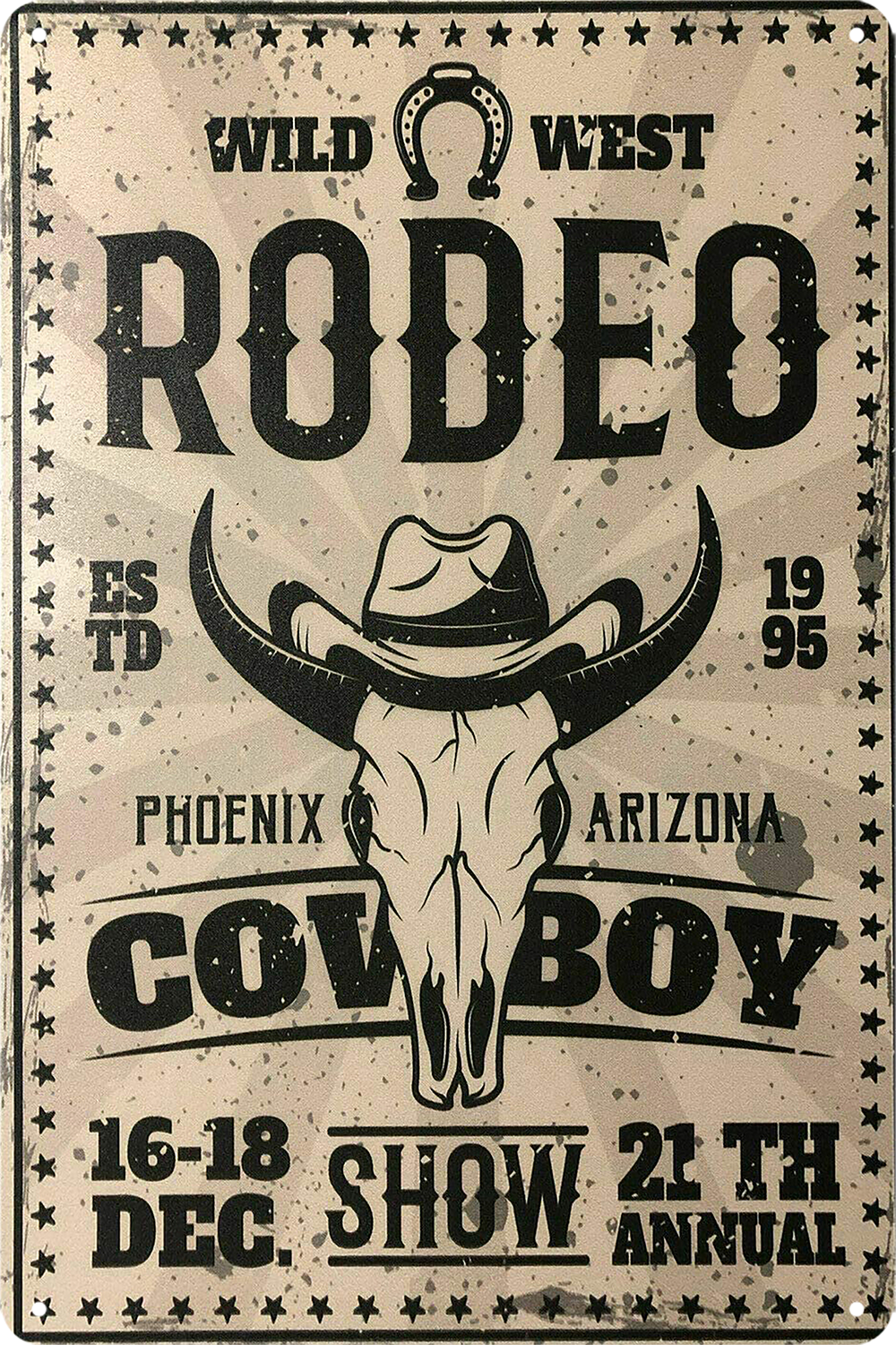 2x Cowboy Rodeo Wild West Tin Metal Sign Rustic Look Vintage