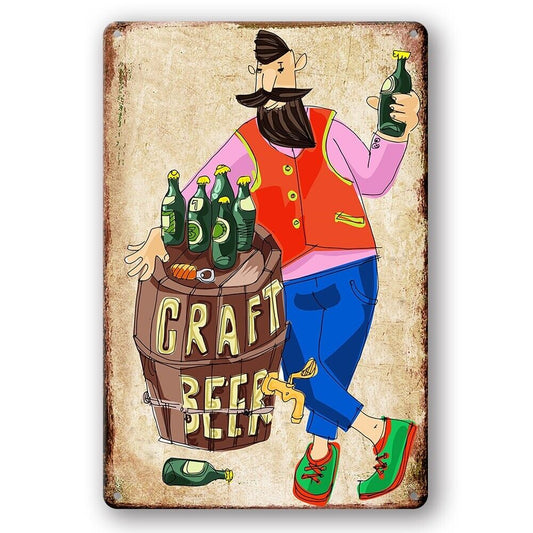 Tin Sign Craft Beer Barrel Mancave Drink Rustic Decorative Vintage
