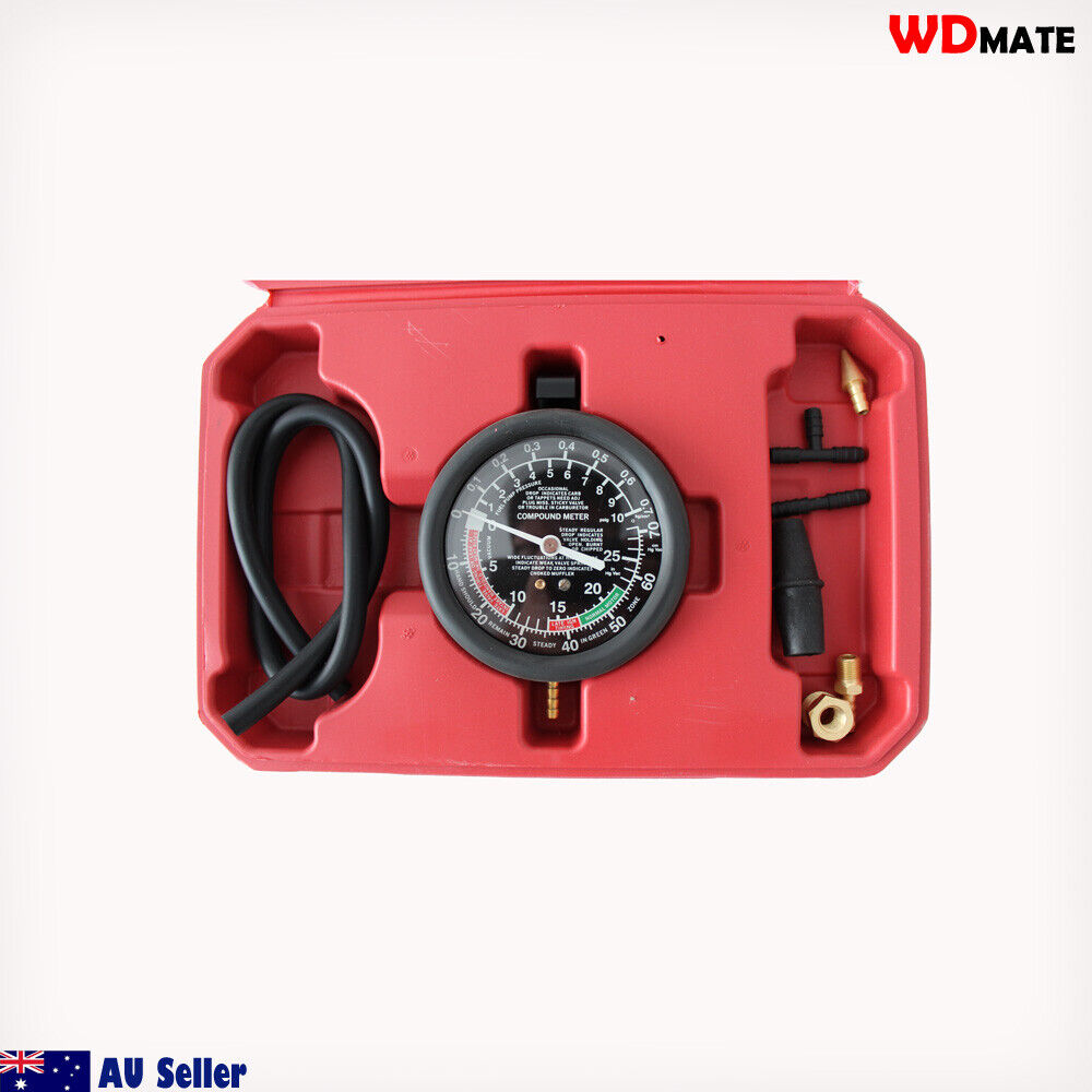 Carburetor Pressure Tester Oil Vacuum Valve Fuel Pump Gauge 3-1/2″ Car Garage