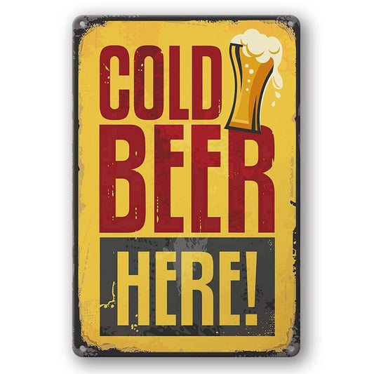 Tin Sign Cold Beer Here Cheers Drink Bar Rustic Decorative Vintage