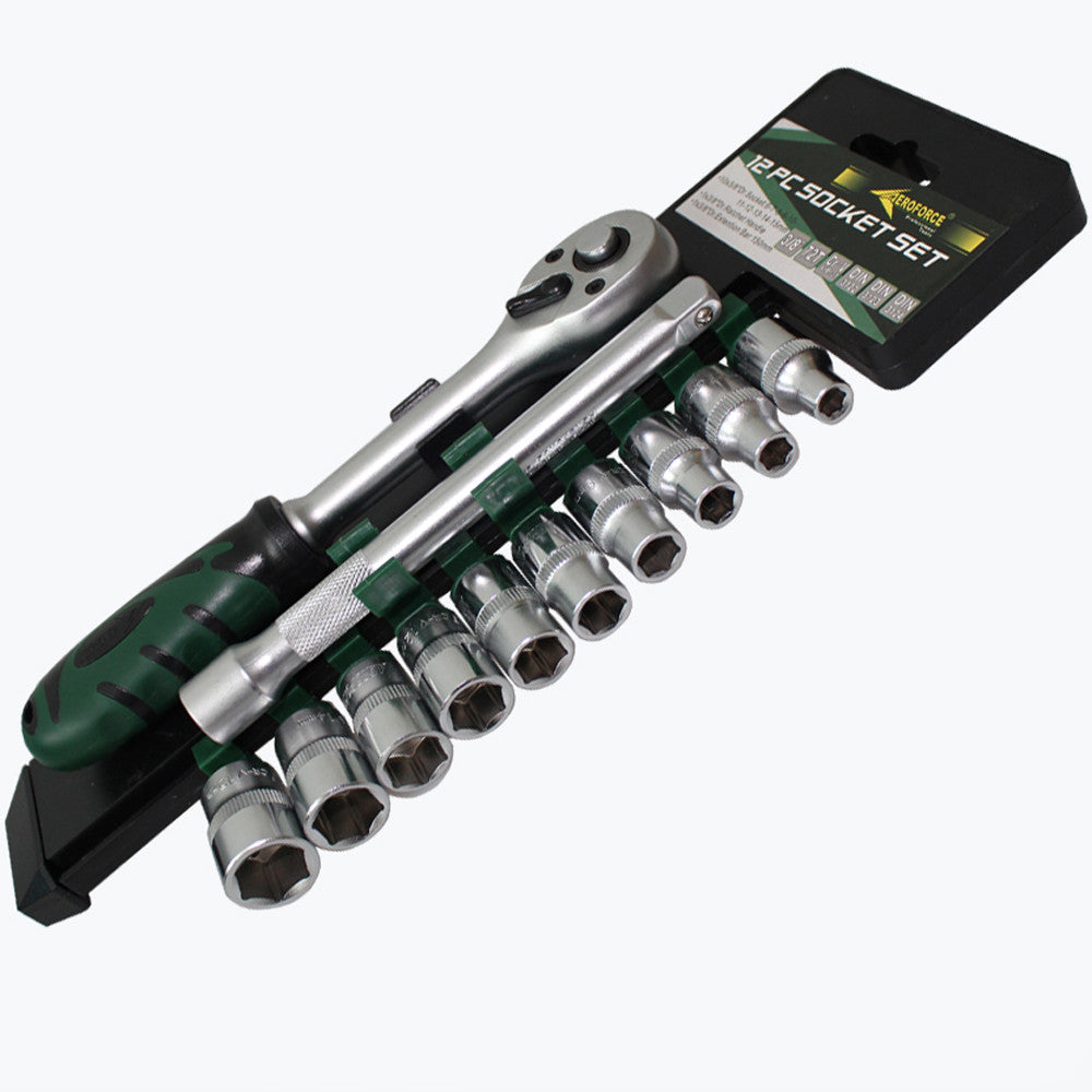 12pc 3/8” 6-15mm Comb Ratchet Wrench Set Bar Socket Crv Pro Auto Tool 20003037