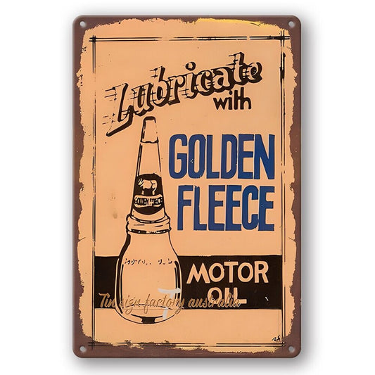 Tin Sign Golden Fleece Motor Oil Metal Plate Rustic Decorative Vintage Wall Art