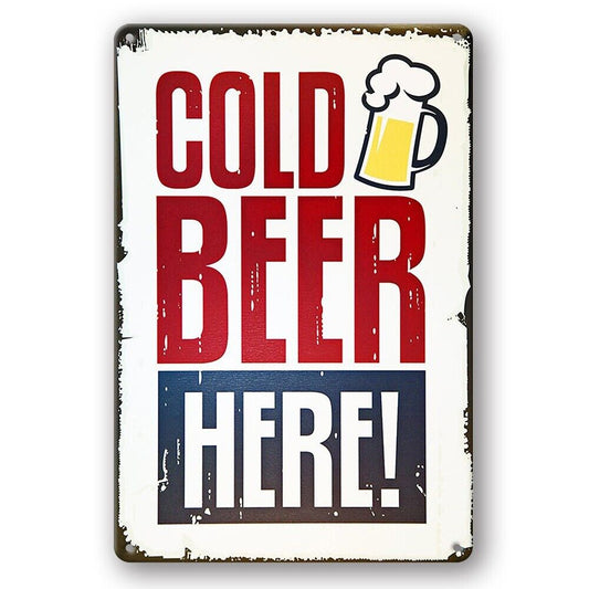 Tin Sign Cold Beer Here Drink Bar Man Cave Rustic Decorative Vintage