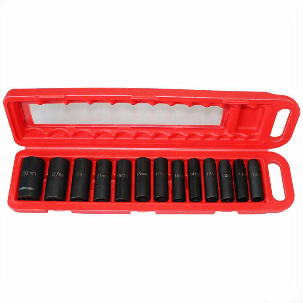 13pc 1/2 Dr. 10-30mm Impact Deep Socket H78 Metric Garage Mechanic Repair Auto