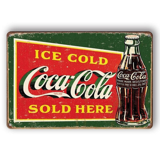 Tin Sign Coca Cola Ice Cold Sold Here Coca-cola Drink Rustic Decorative Vintage