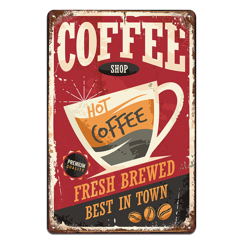 Coffee Fresh Brewed Tin Metal Sign Rustic Look Vintage Man Cave Drink