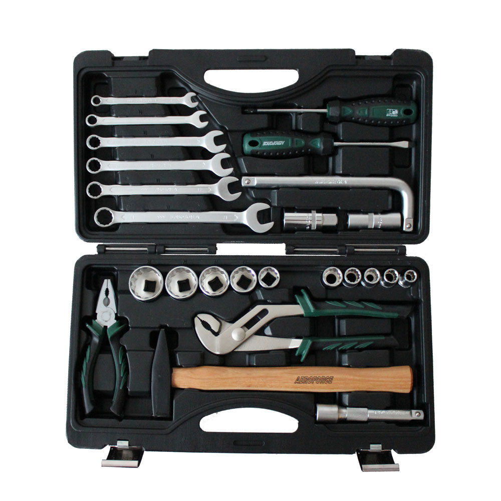 25pc 1/2″ Dr Socket Set 10-32mm Wrench 8-18mm Plier Driver Plug 16-18mm Hammer