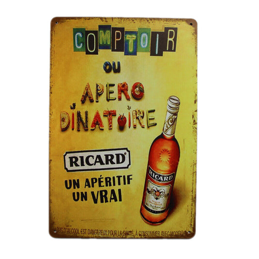 Tin Sign Comproir Ou Apero Ricard Vral Sprint Drink Bar Whisky Rustic Look