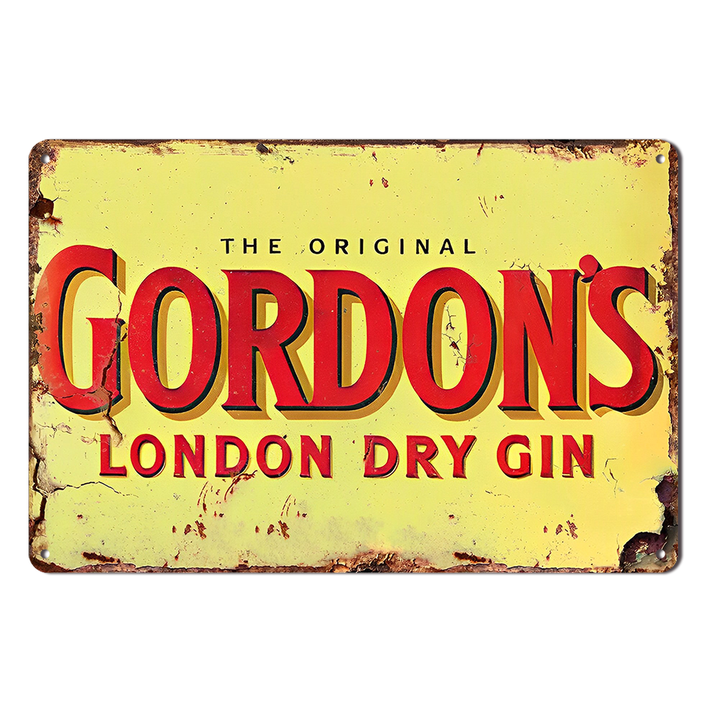 Gordon's London Dry Gin Tin Metal Sign Rustic Look Vintage Man Cave