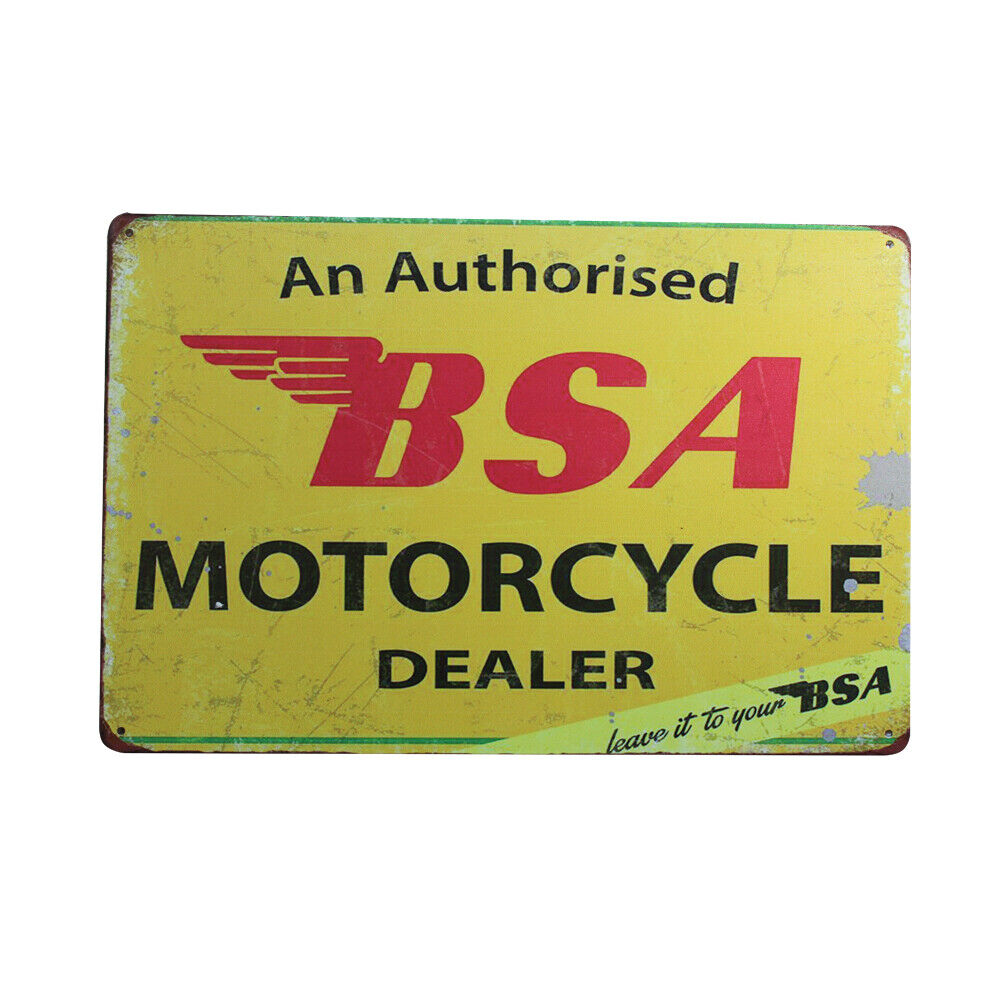 Metal Tin Sign Authorized Bsa Motorcycle Dealer Brand New 200x300mm Man Cave