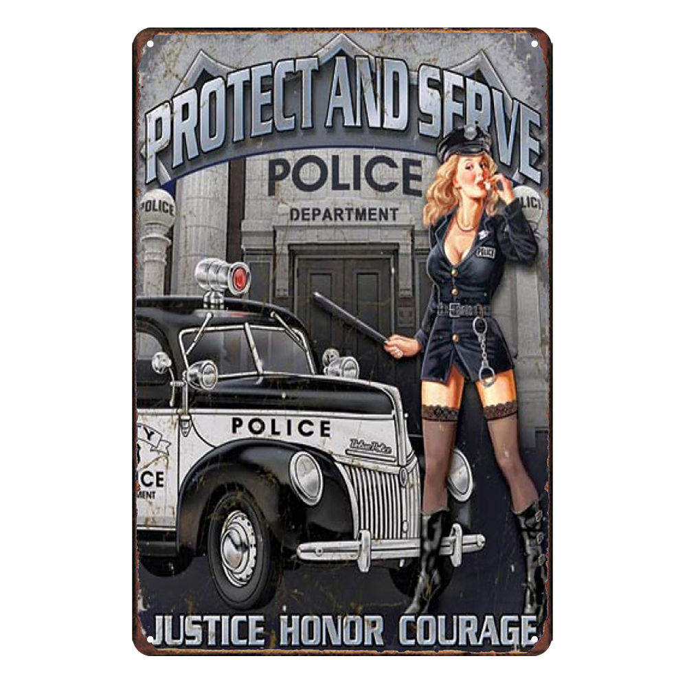 2x Protect And Serve Sexy Girl Pip-up Rustic Tin Sign Vintage Garage Bar Justice