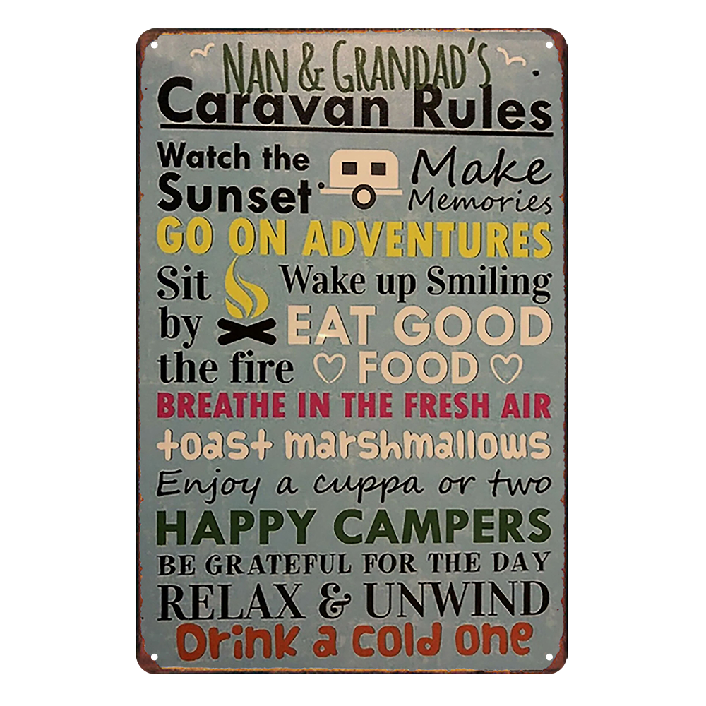 Caravan Rules Happy Campers Drink Relax Unwind Rustic Tin Sign Vintage Garage