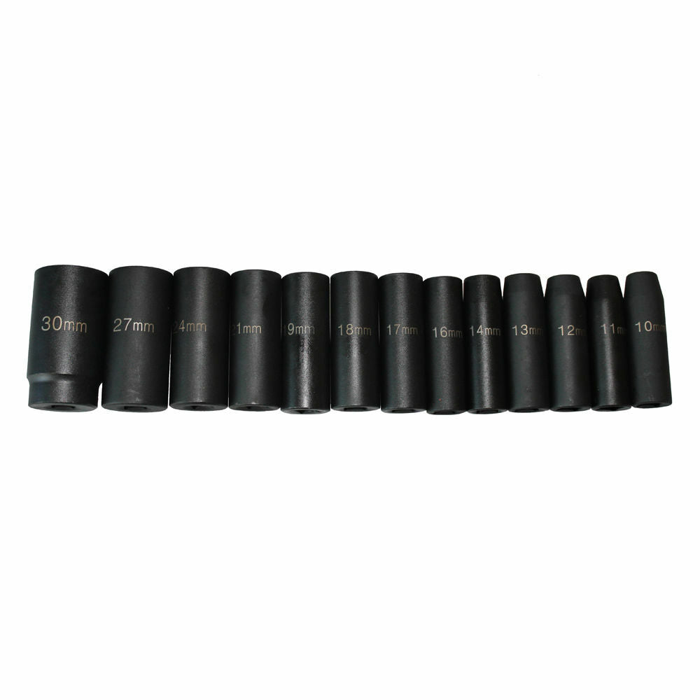 13pc 1/2 Dr. 10-30mm Impact Deep Socket H78 Metric Garage Mechanic Repair Auto