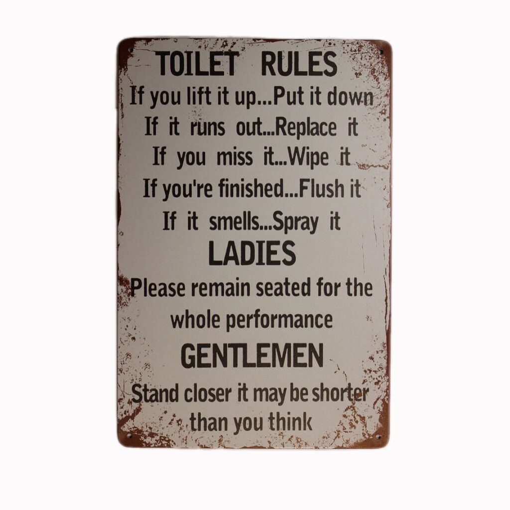 Tin Sign Toilet Rules Sprint Drink Bar Whisky Rustic Look