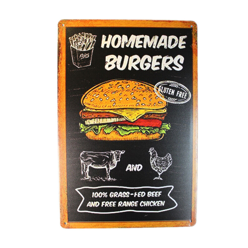 Tin Sign Homemade Burgers Sprint Drink Bar Whisky Rustic Look