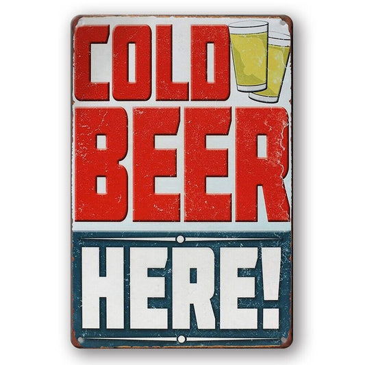 Tin Sign Cold Beer Here Drink Cup Bar Rustic Decorative Vintage