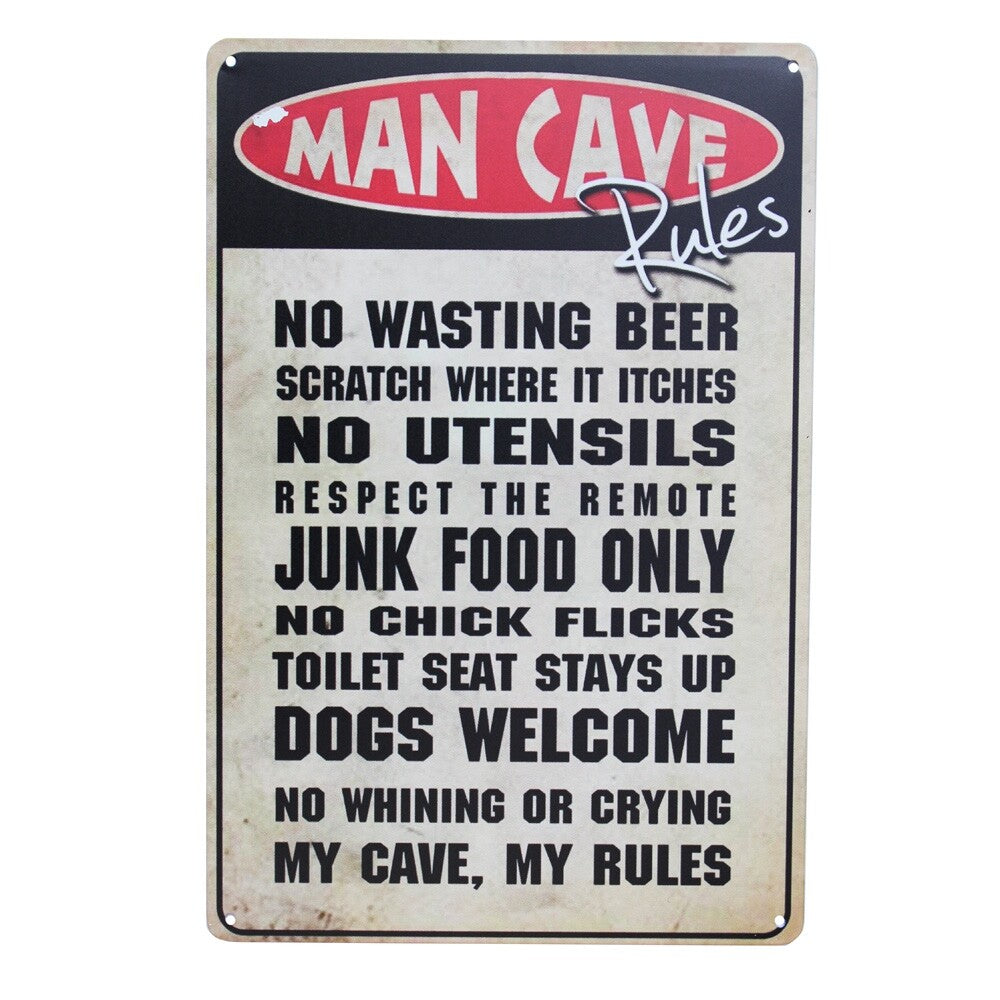 Warning Tin Sign 200*300mm Man Cave?my Cave My Rules Workshop Private