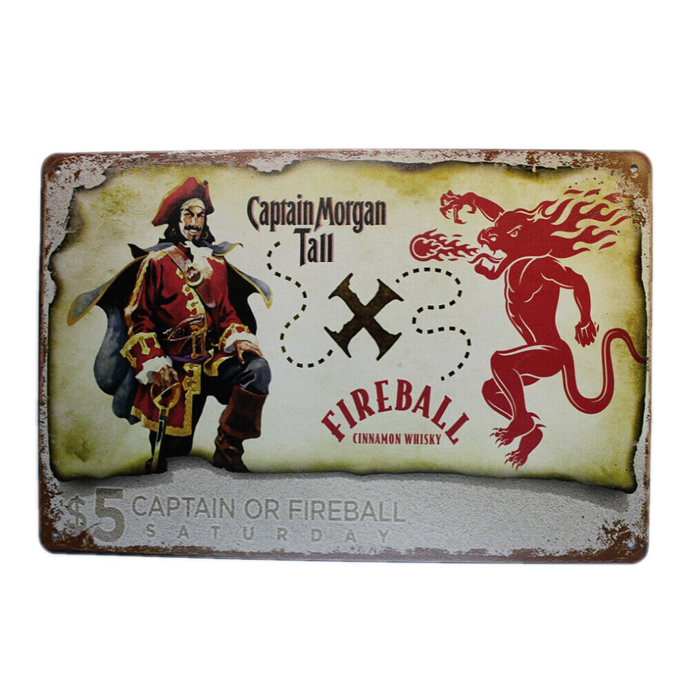 Tin Sign Captain Morgan Tall Sprint Drink Bar Whisky Rustic Look