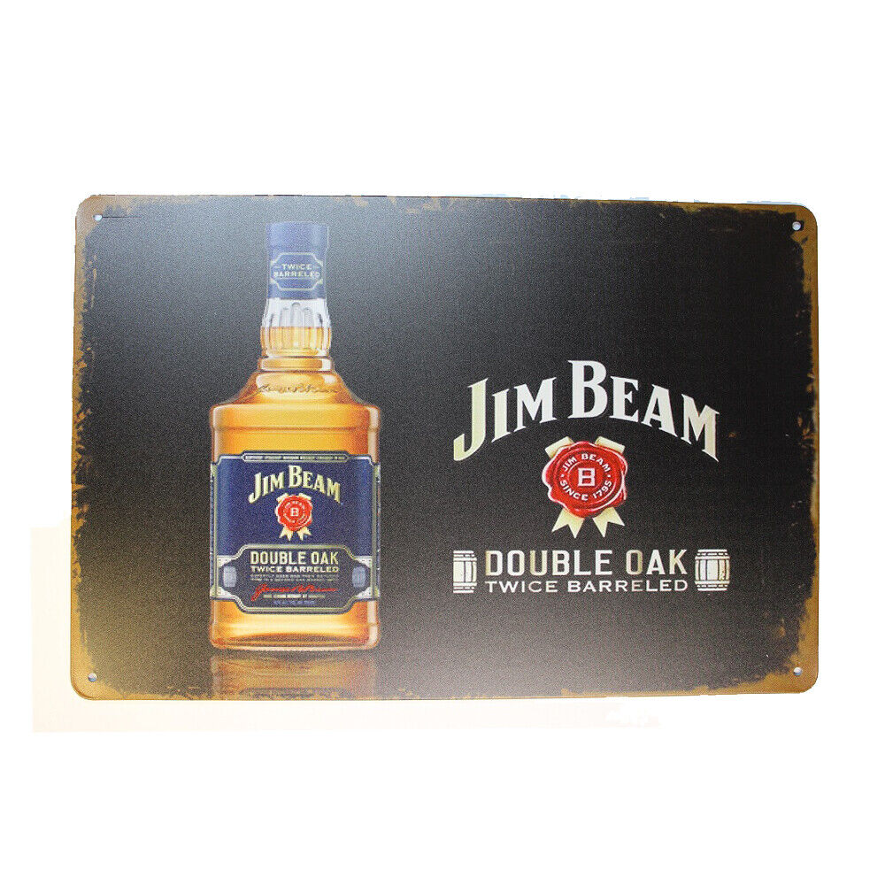Tin Sign Jim Beam Double Oak Sprint Drink Bar Whisky Rustic Look