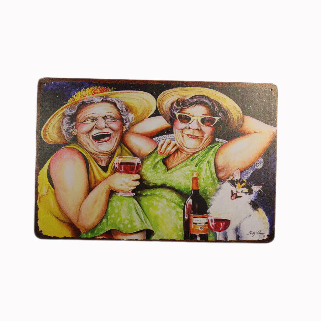 Tin Sign Women Wine Sprint Drink Bar Whisky Rustic Look