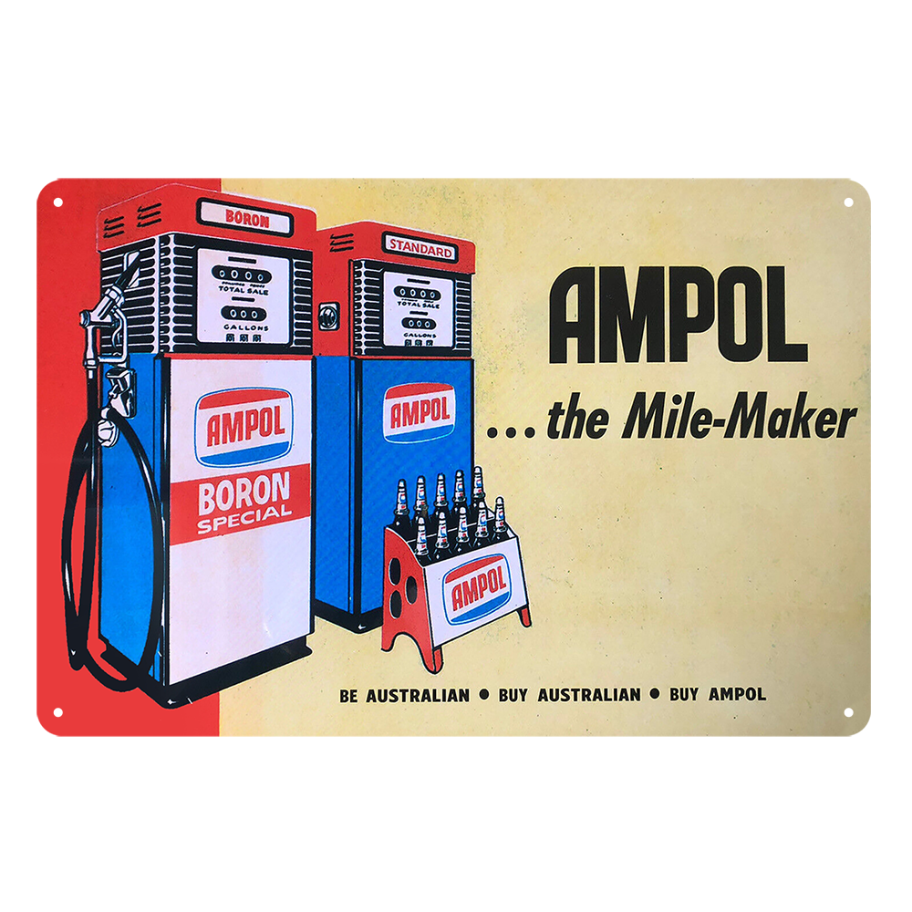 Ampol The Mile-maker Boron Special Moto Oil Rustic Metal Sign Vintage Tin