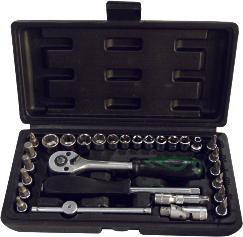 29pc 1/4″ Dr Socket Set 4-13mm Bit H3-pz2 Ratchet Spring Bar Spinner Garage Repair