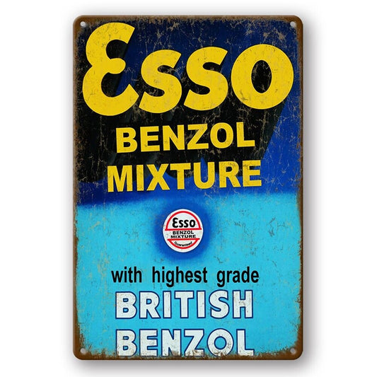 Tin Sign Esso Benzol Mixture British Motor Oil Rustic Decorative Vintage