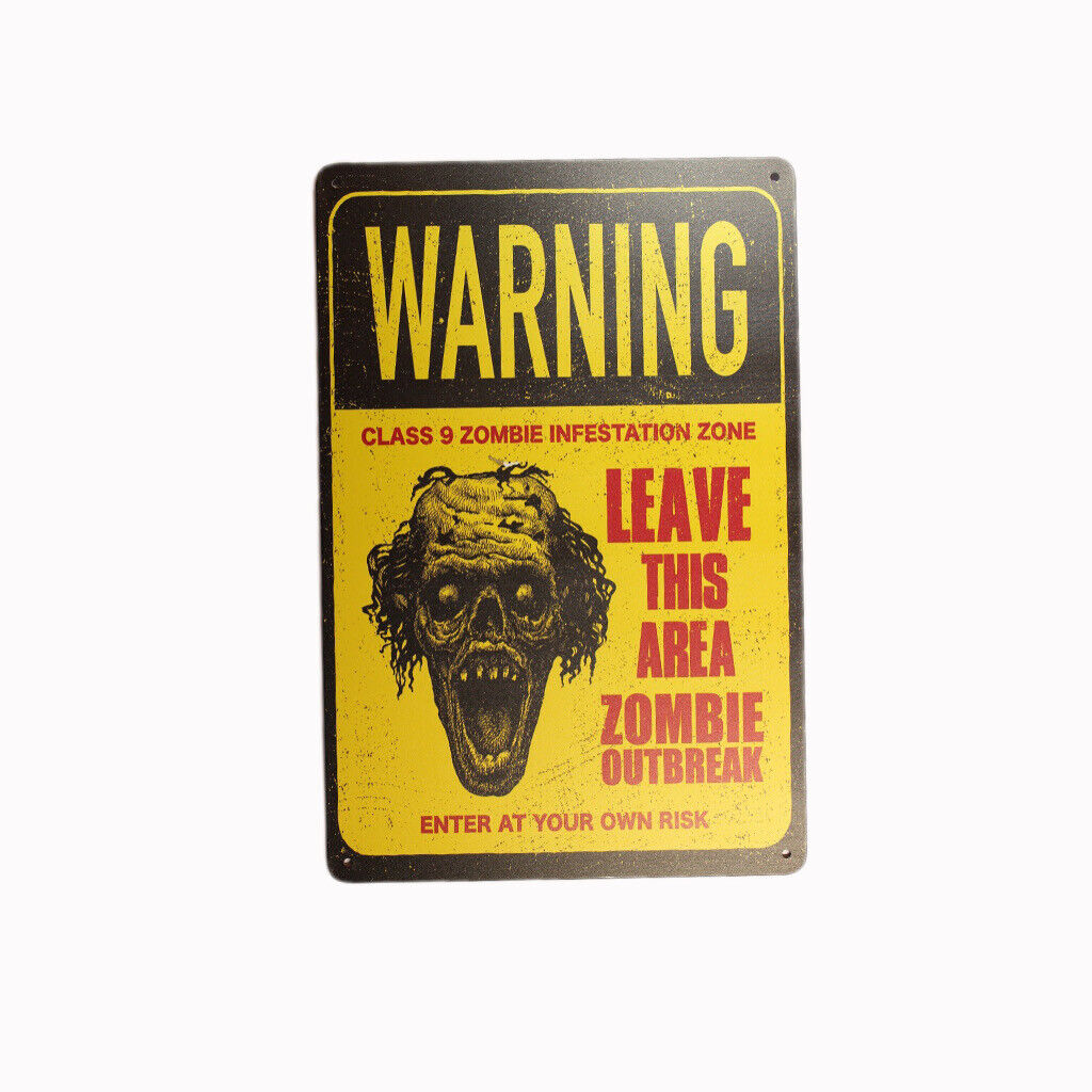Tin Sign Warning Zombie Outbreak Sprint Drink Bar Whisky Rustic Look