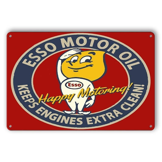 Tin Sign Esso Motor Oil Happy Motoring Clean Rustic Look Decorative Wall Art