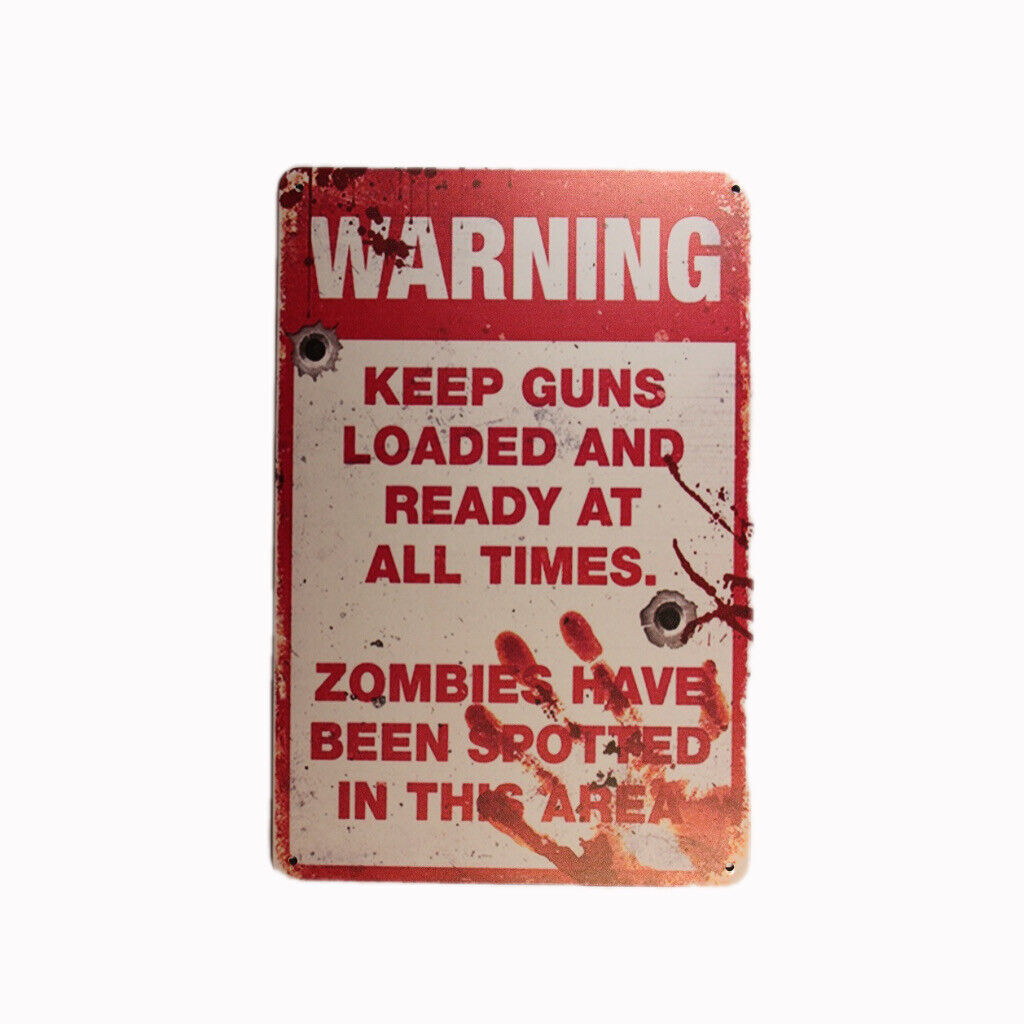 Tin Sign Warning Guns Zombies Sprint Drink Bar Whisky Rustic Look